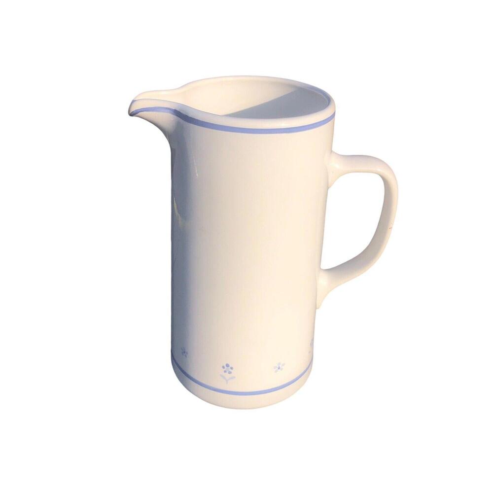 Ikea White Blue  Pitcher Jug Ceramic Swedish Floral Large Tall Vase 9 3/4”